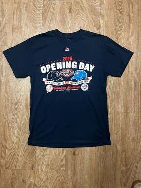 New York Yankees Shirt Mens M Blue Majestic Opening Day 2015 Baseball Team